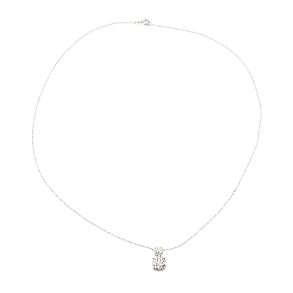 Sterling Silver Pave CZ Double Circle Pendant Necklace 18 Inches